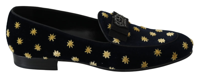 Blue Velvet Crown Slippers Loafers Shoes-Dolce & Gabbana-LabelTerrace.com