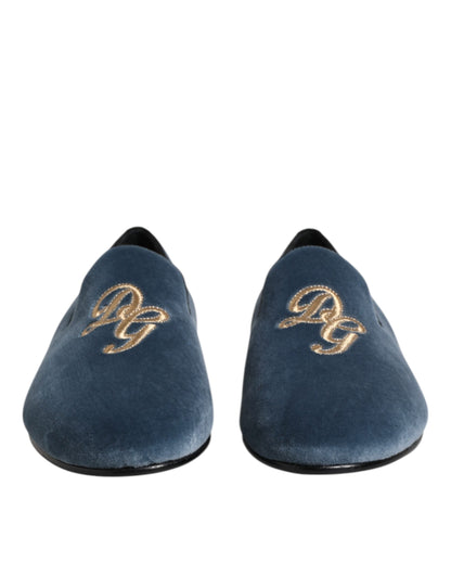Blue Velvet DG Logo Loafers Formal Shoes-Dolce & Gabbana-LabelTerrace.com