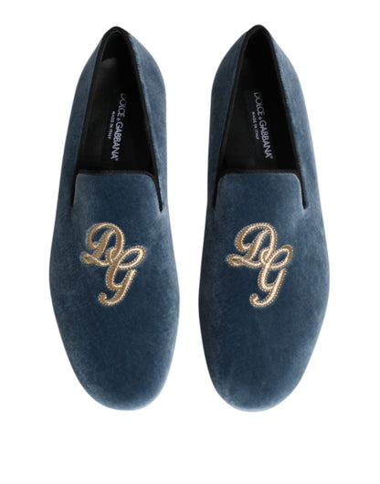 Blue Velvet DG Logo Loafers Formal Shoes-Dolce & Gabbana-LabelTerrace.com