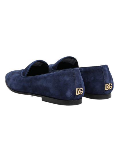 Blue Velvet DG Logo Loafers Formal Shoes-Dolce & Gabbana-LabelTerrace.com