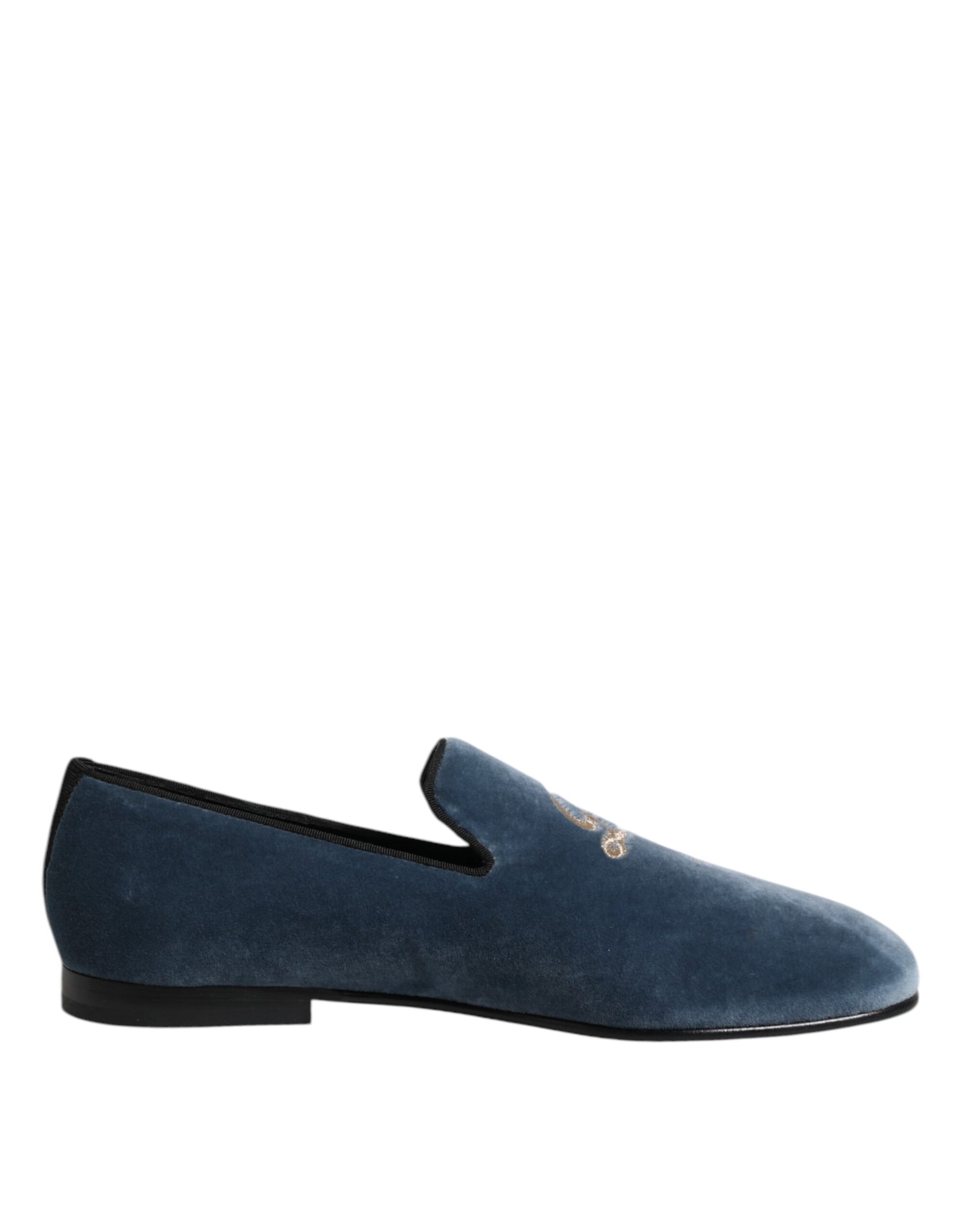 Blue Velvet DG Logo Loafers Formal Shoes-Dolce & Gabbana-LabelTerrace.com