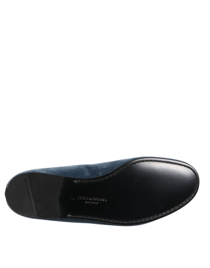 Blue Velvet DG Logo Loafers Formal Shoes-Dolce & Gabbana-LabelTerrace.com