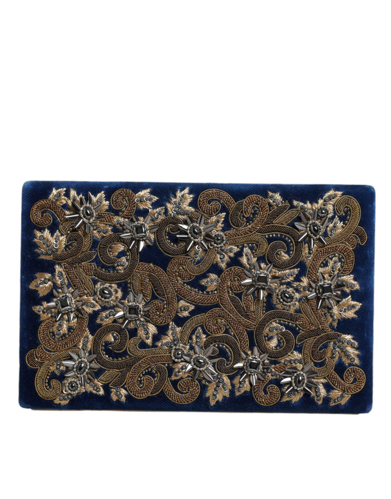 Blue Velvet Gold Frame Clutch Evening Party Purse Bag-Dolce & Gabbana-LabelTerrace.com