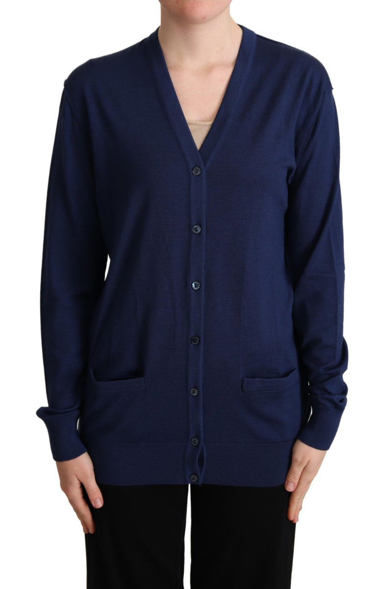 Blue Virgin Wool Button Down Cardigan Sweater-Dolce & Gabbana-LabelTerrace.com
