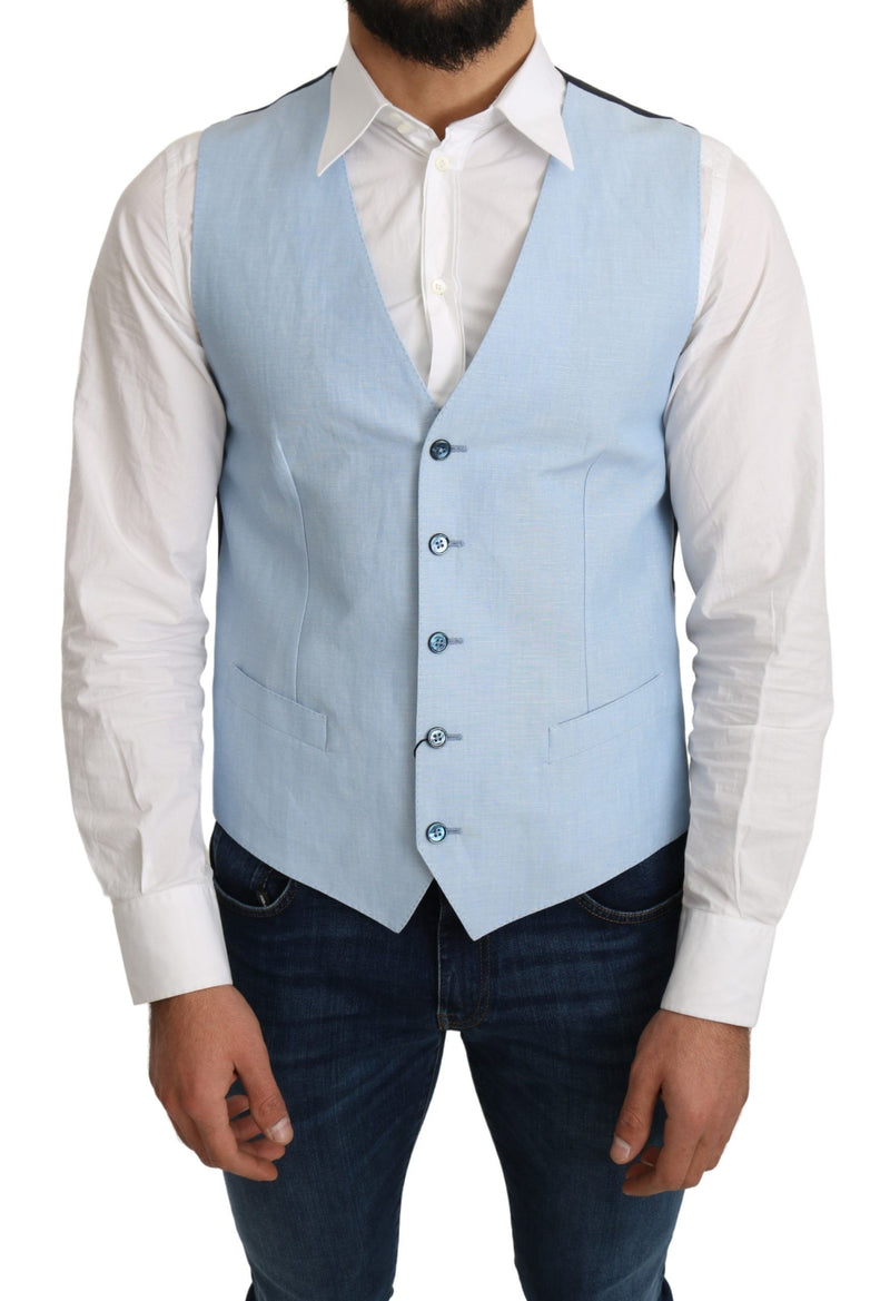 Blue Viscose Stretch Formal Coat Vest-Dolce & Gabbana-LabelTerrace.com