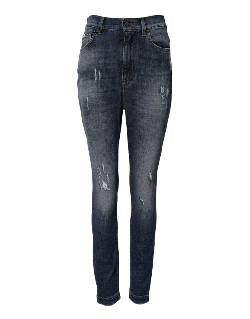 Blue Washed Cotton High Waisted Denim Jeans-Dolce & Gabbana-LabelTerrace.com