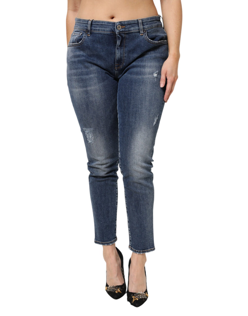 Blue Washed Cotton Low Waist Denim Jeans-Dolce & Gabbana-LabelTerrace.com