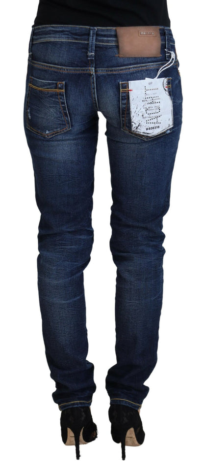 Blue Washed Cotton Low Waist Women Casual Jeans