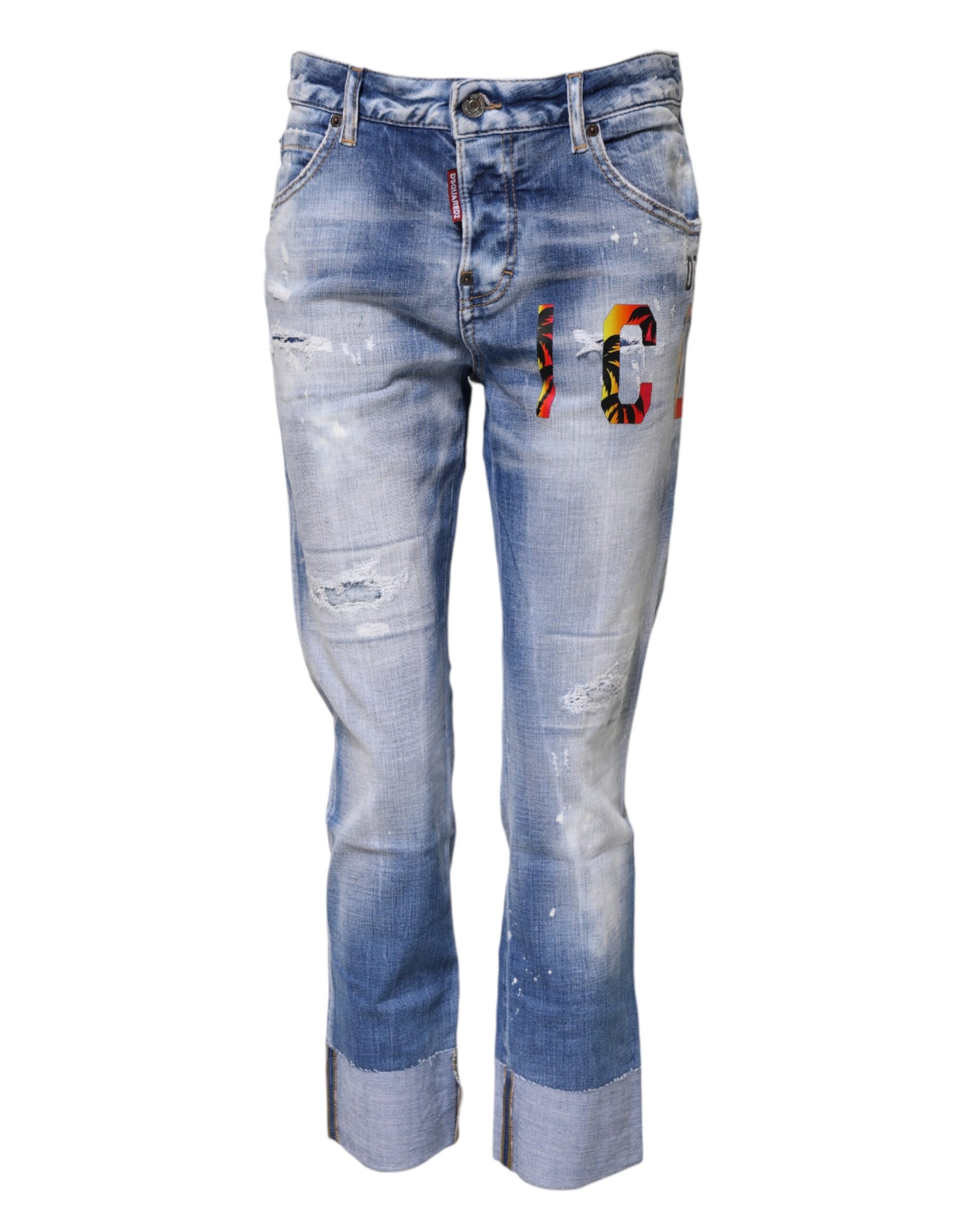 Blue Washed Cotton Mid Waist Skinny Denim Jeans-Dsquared²-LabelTerrace.com