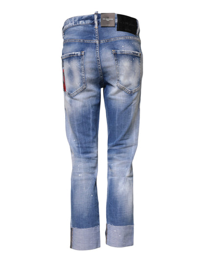 Blue Washed Cotton Mid Waist Skinny Denim Jeans-Dsquared²-LabelTerrace.com