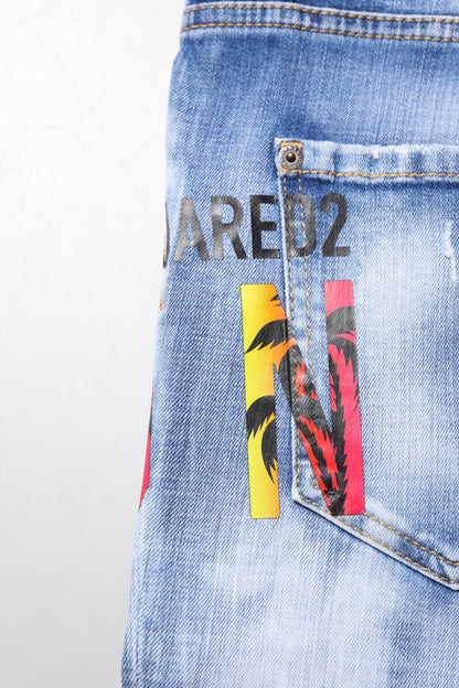 Blue Washed Cotton Mid Waist Skinny Denim Jeans-Dsquared²-LabelTerrace.com