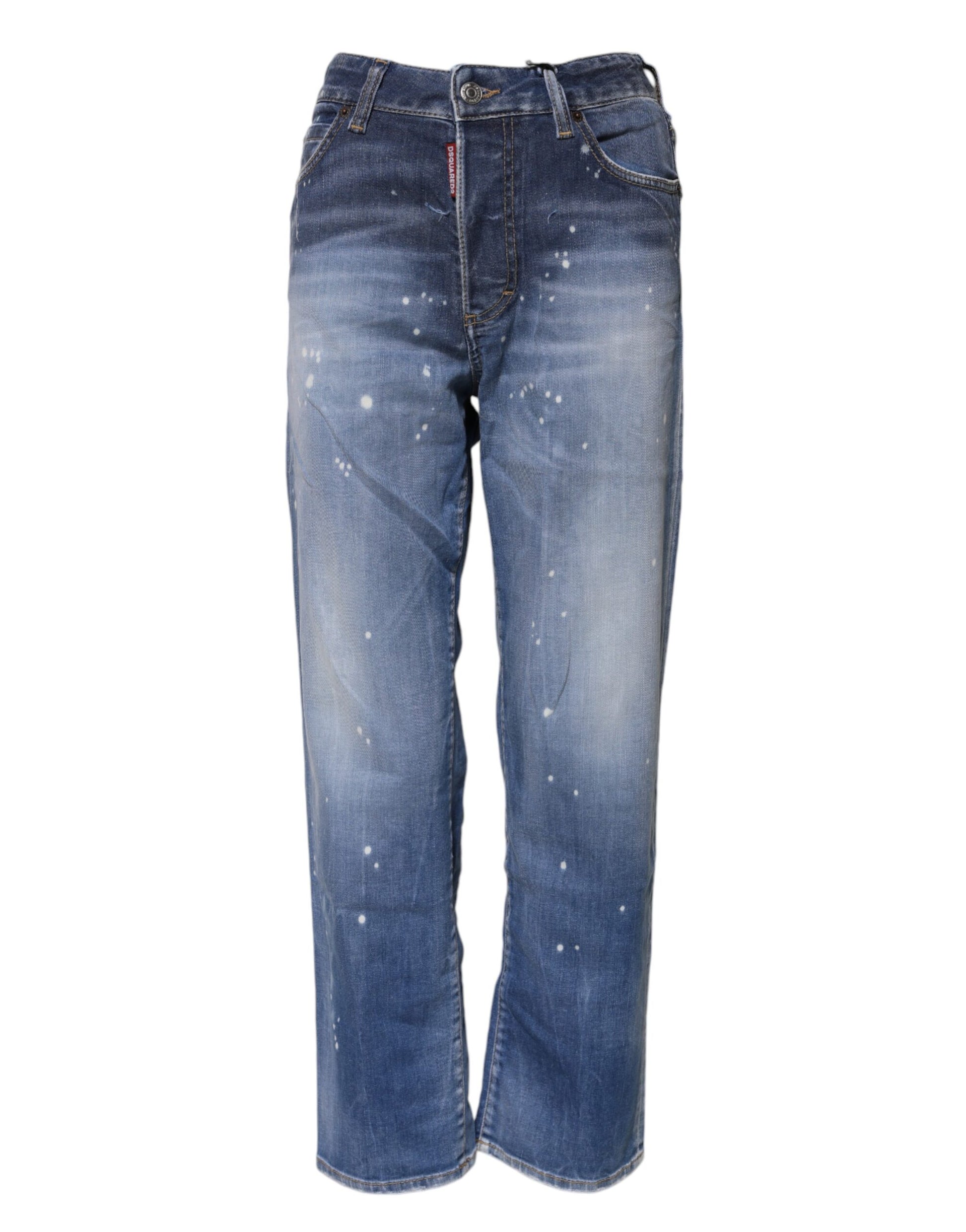 Blue Washed Cotton Mid Waist Straight Jeans-Dsquared²-LabelTerrace.com