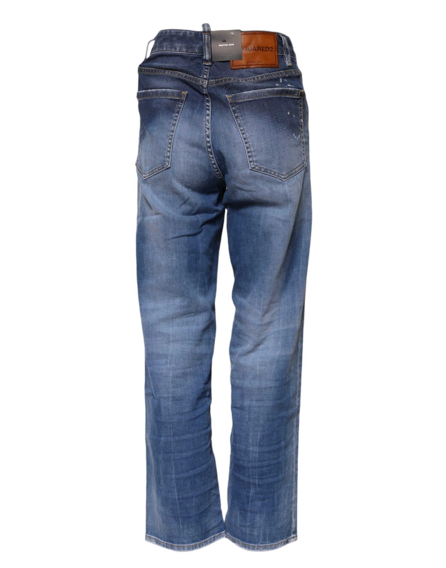 Blue Washed Cotton Mid Waist Straight Jeans-Dsquared²-LabelTerrace.com