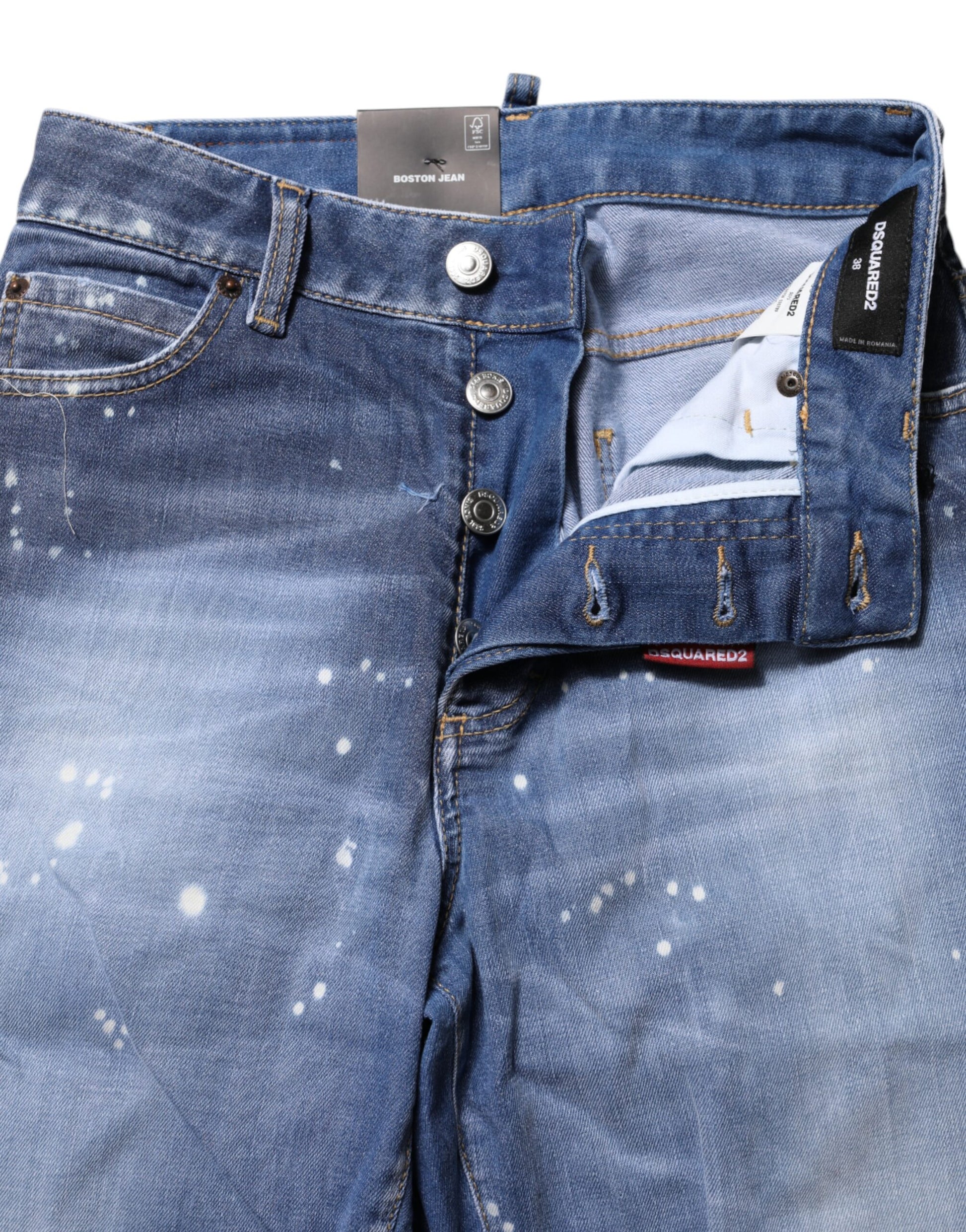 Blue Washed Cotton Mid Waist Straight Jeans-Dsquared²-LabelTerrace.com