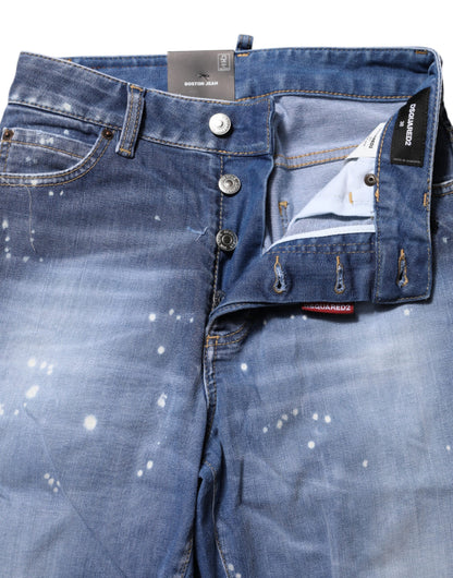 Blue Washed Cotton Mid Waist Straight Jeans-Dsquared²-LabelTerrace.com
