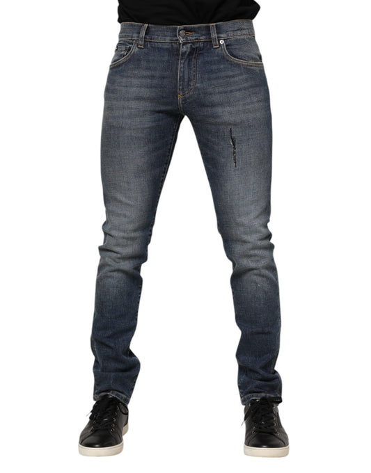 Blue Washed Cotton Skinny Men Denim Jeans-Dolce & Gabbana-LabelTerrace.com