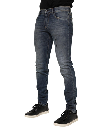 Blue Washed Cotton Skinny Men Denim Jeans-Dolce & Gabbana-LabelTerrace.com