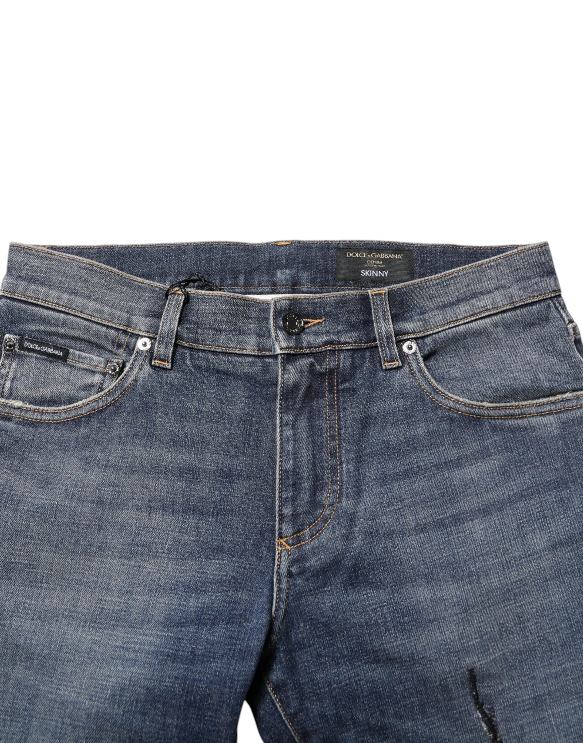 Blue Washed Cotton Skinny Men Denim Jeans-Dolce & Gabbana-LabelTerrace.com