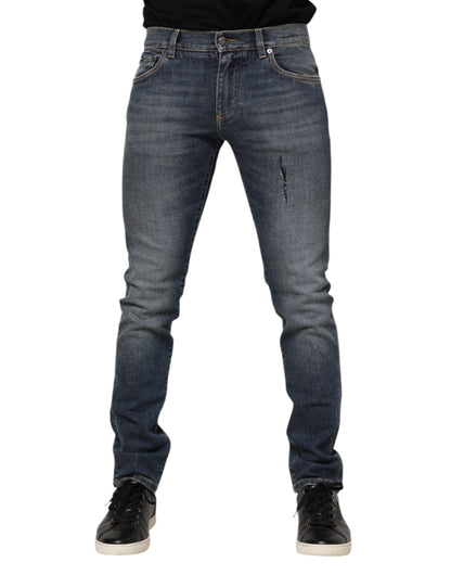 Blue Washed Cotton Skinny Men Denim Jeans-Dolce & Gabbana-LabelTerrace.com