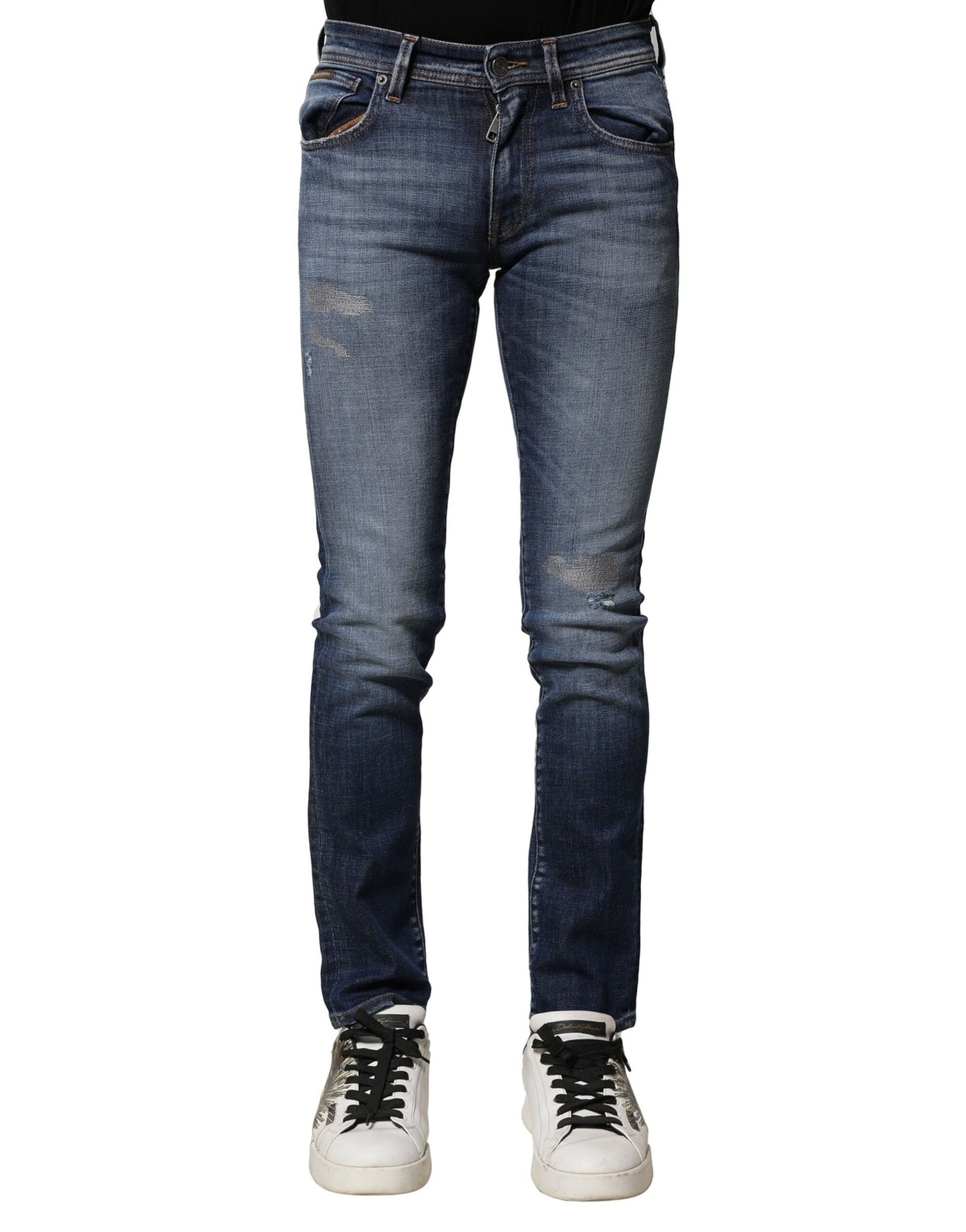 Blue Washed Cotton Slim Fit Men Denim Jeans-Dolce & Gabbana-LabelTerrace.com