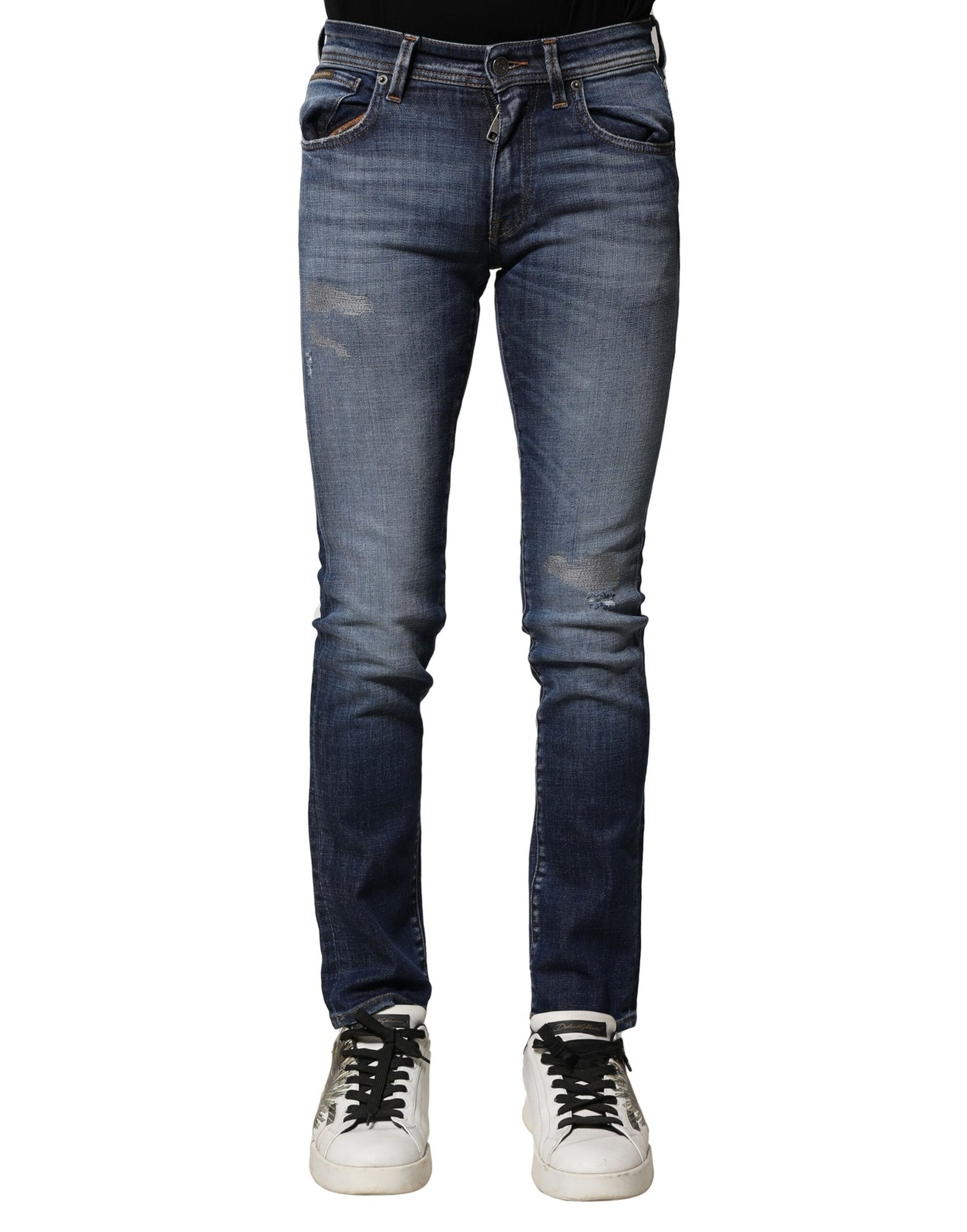 Blue Washed Cotton Slim Fit Men Denim Jeans-Dolce & Gabbana-LabelTerrace.com