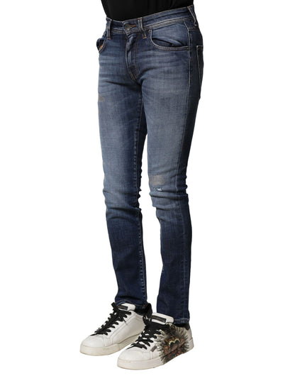 Blue Washed Cotton Slim Fit Men Denim Jeans-Dolce & Gabbana-LabelTerrace.com