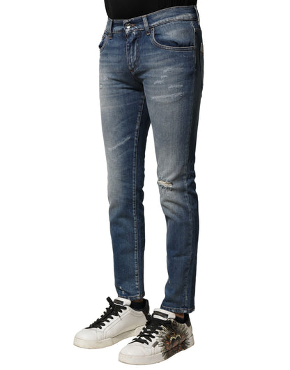 Blue Washed Cotton Slim Fit Men Denim Jeans-Dolce & Gabbana-LabelTerrace.com
