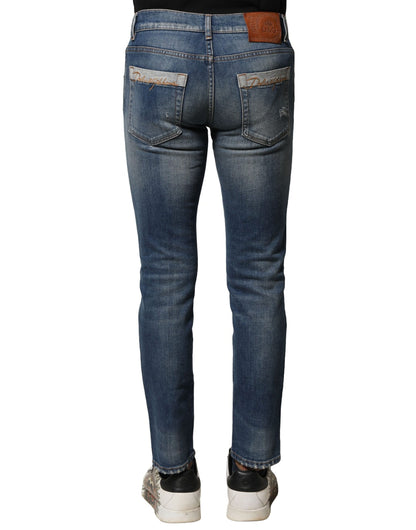 Blue Washed Cotton Slim Fit Men Denim Jeans