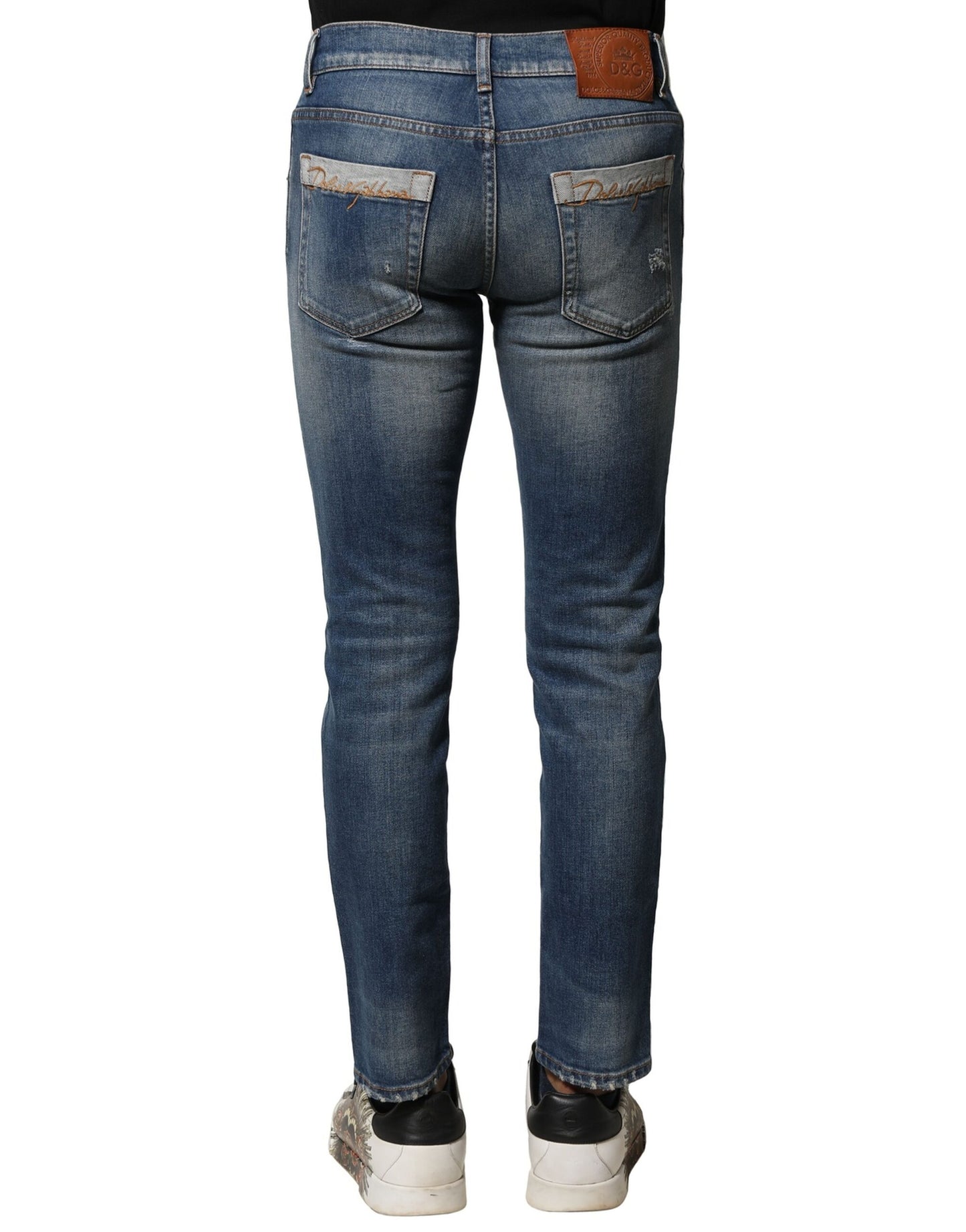 Blue Washed Cotton Slim Fit Men Denim Jeans-Dolce & Gabbana-LabelTerrace.com