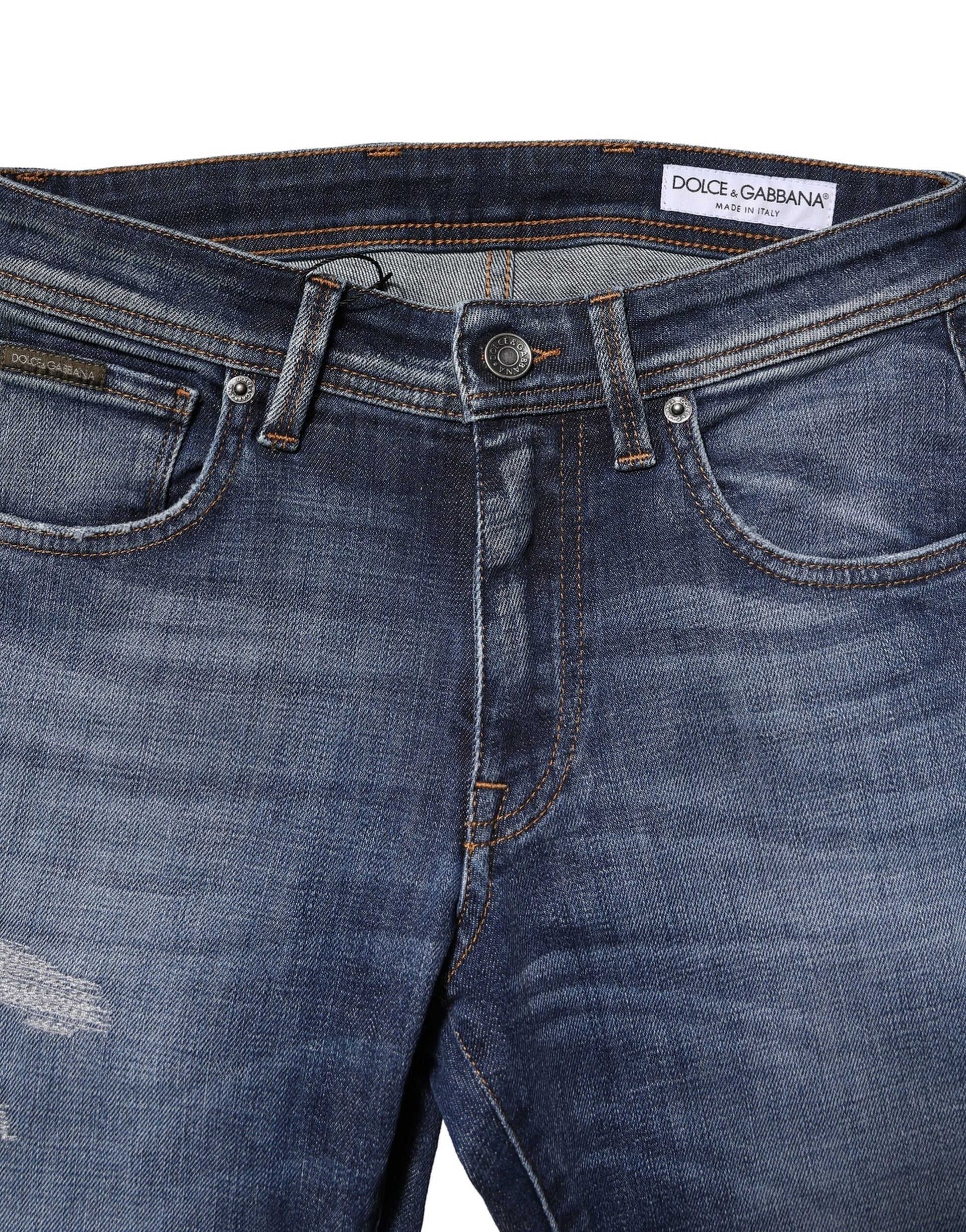 Blue Washed Cotton Slim Fit Men Denim Jeans-Dolce & Gabbana-LabelTerrace.com