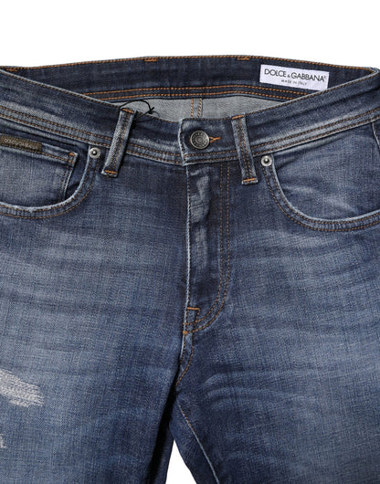 Blue Washed Cotton Slim Fit Men Denim Jeans-Dolce & Gabbana-LabelTerrace.com