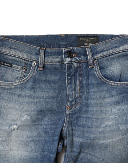 Blue Washed Cotton Slim Fit Men Denim Jeans-Dolce & Gabbana-LabelTerrace.com