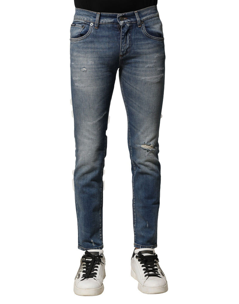 Blue Washed Cotton Slim Fit Men Denim Jeans-Dolce & Gabbana-LabelTerrace.com