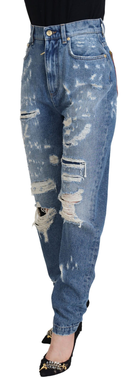 Blue Washed Cotton Tattered Denim Jeans-Dolce & Gabbana-LabelTerrace.com