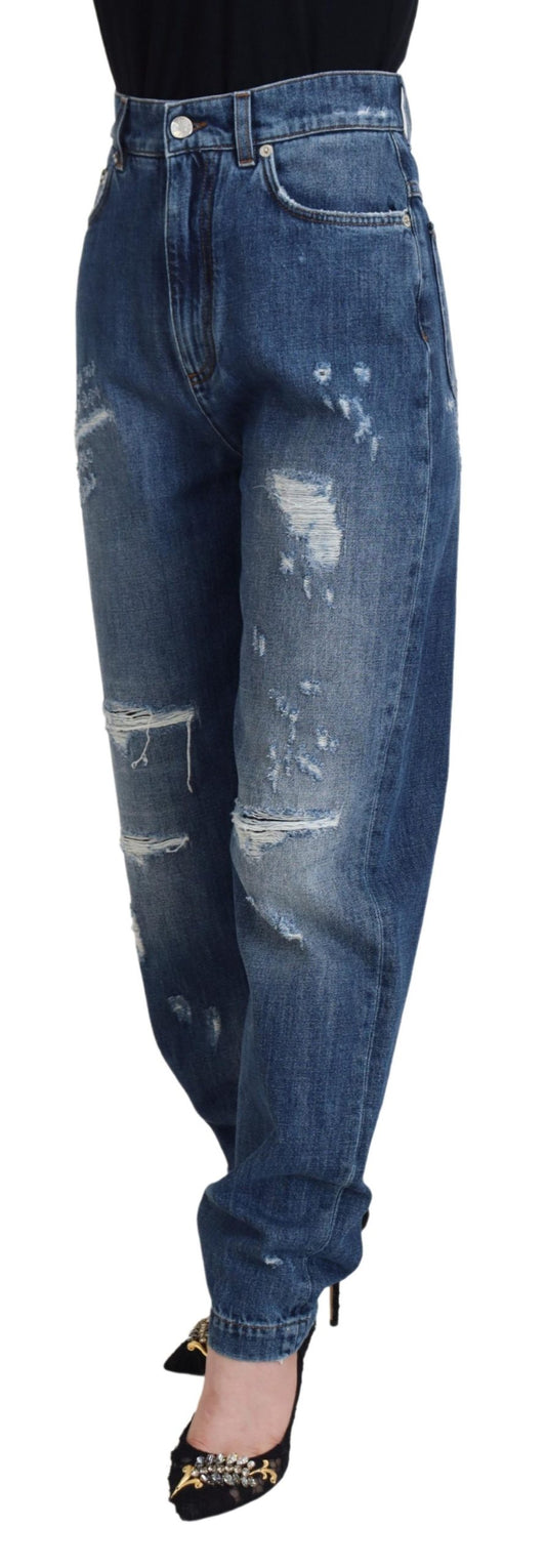 Blue Washed Cotton Tattered Denim Jeans-Dolce & Gabbana-LabelTerrace.com