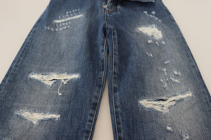 Blue Washed Cotton Tattered Denim Jeans-Dolce & Gabbana-LabelTerrace.com