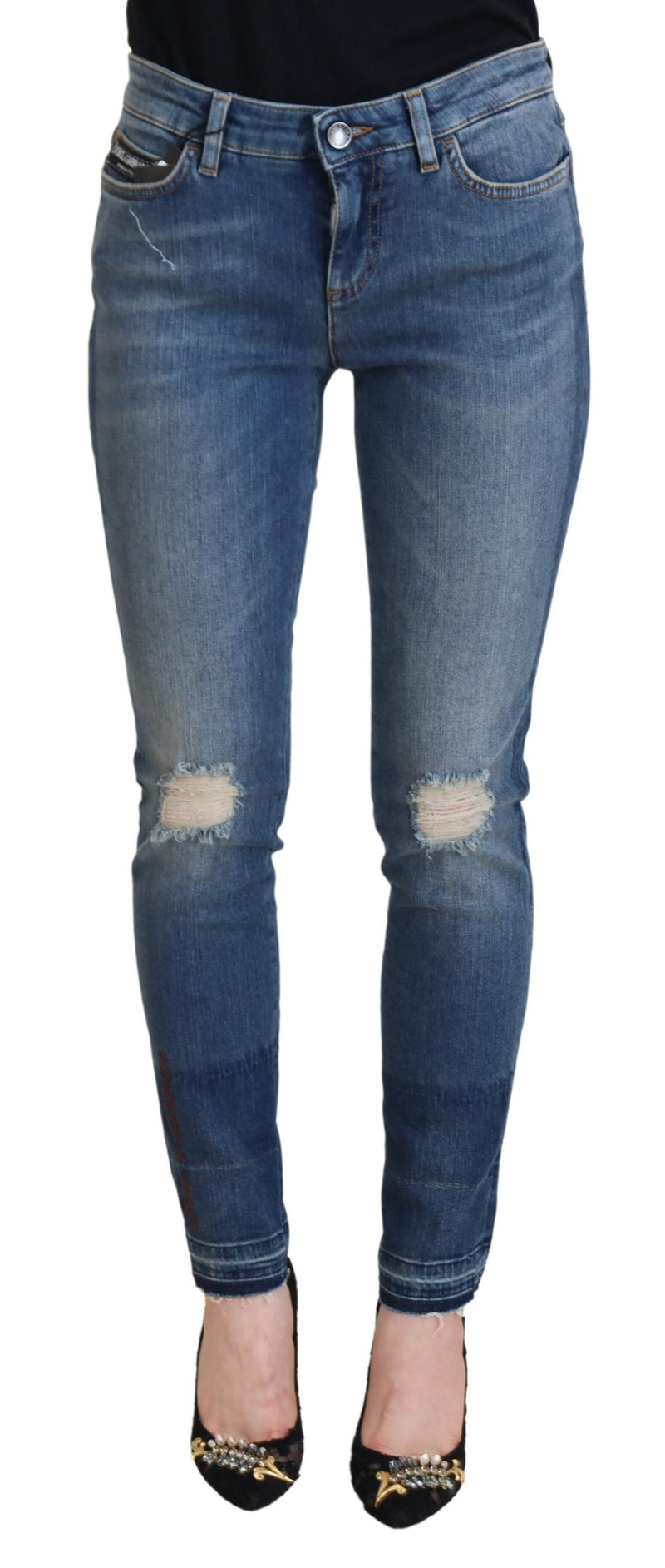 Blue Washed Cotton Tattered Denim Jeans-Dolce & Gabbana-LabelTerrace.com