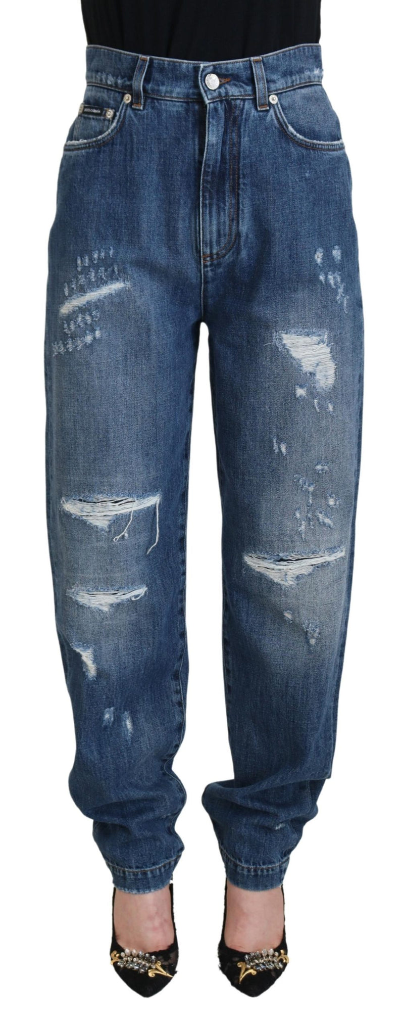 Blue Washed Cotton Tattered Denim Jeans-Dolce & Gabbana-LabelTerrace.com