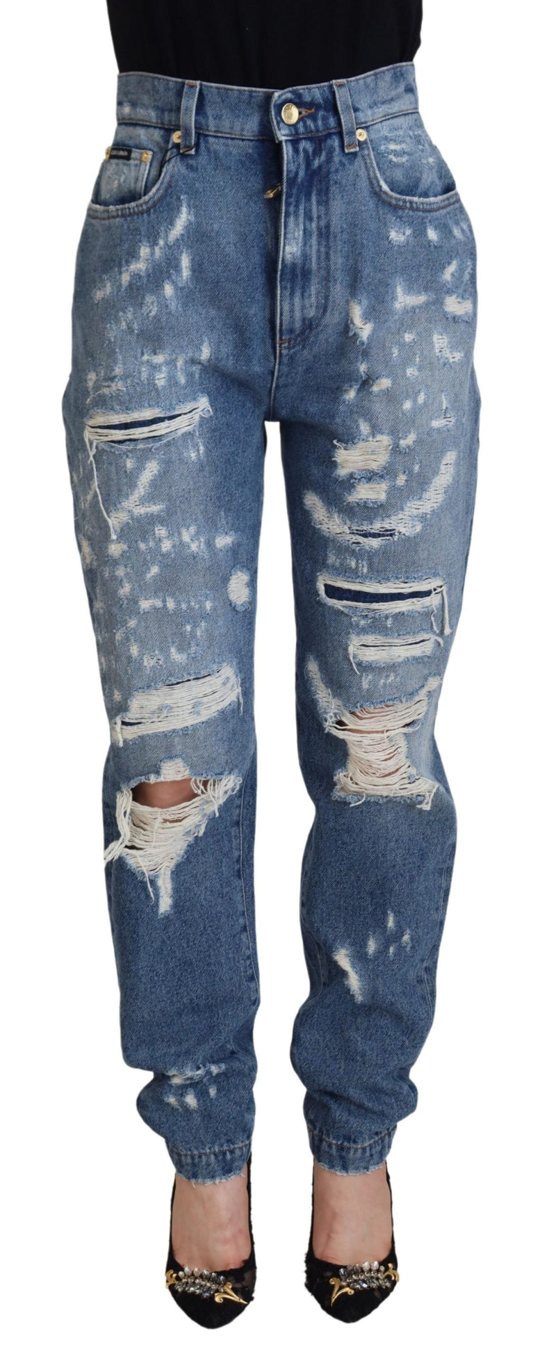 Blue Washed Cotton Tattered Denim Jeans-Dolce & Gabbana-LabelTerrace.com