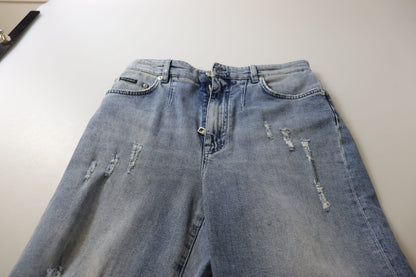 Blue Washed High Waist Cropped Denim Jeans