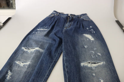 Blue Washed High Waist Loose Fit Pants