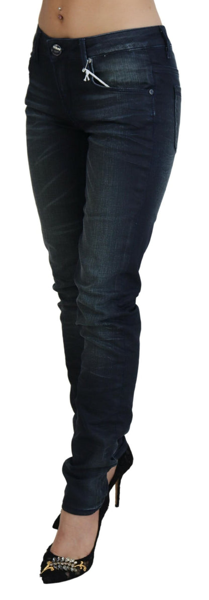 Blåvaskede lavtaljede slim fit bomuldsdenimjeans