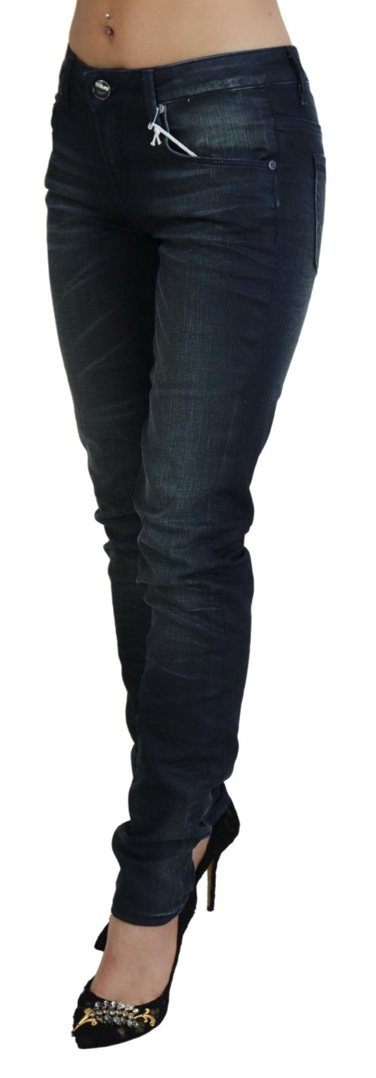 Blåvaskede lavtaljede slim fit bomuldsdenimjeans