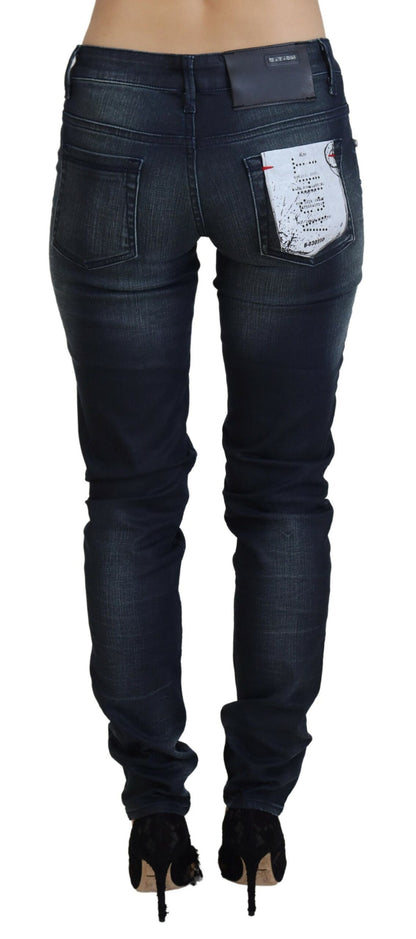 Blåvaskede lavtaljede slim fit bomuldsdenimjeans