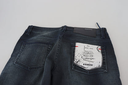 Blåvaskede lavtaljede slim fit bomuldsdenimjeans