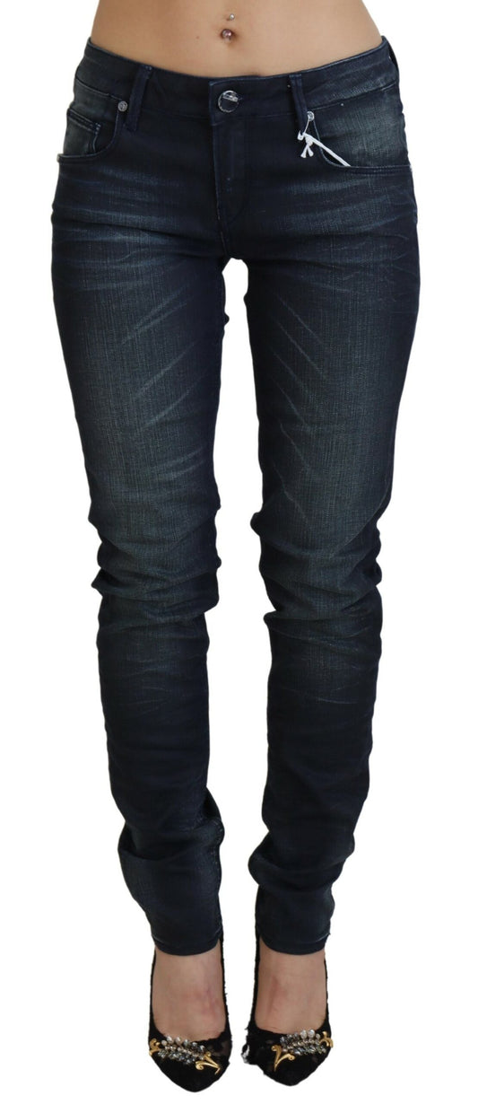 Blåvaskede lavtaljede slim fit bomuldsdenimjeans
