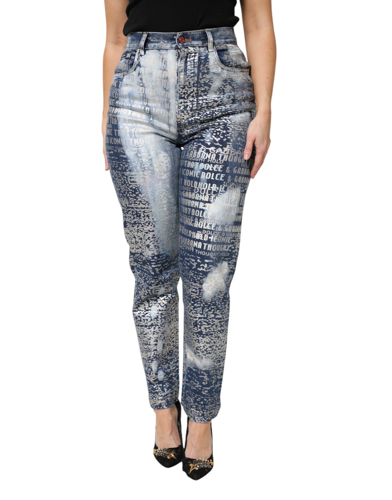 Blue Washed Print High Waist Denim Jeans-Dolce & Gabbana-LabelTerrace.com