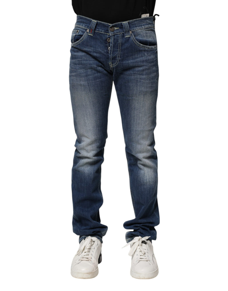 Blue Washed Skinny Fit Casual Men Denim Jeans-Dondup-LabelTerrace.com