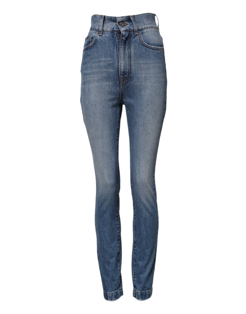 Blue Washed Skinny High Waist Denim Jeans-Dolce & Gabbana-LabelTerrace.com