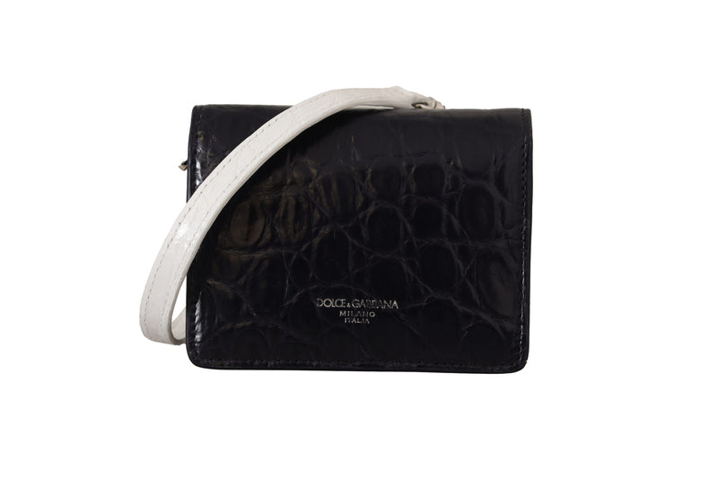 Blue White Caiman Leather Strap Card Holder Wallet-Dolce & Gabbana-LabelTerrace.com